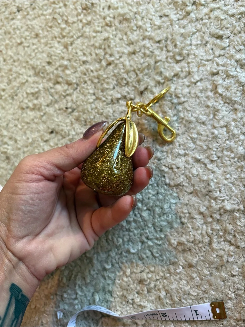 Gold Glitter Pear Key and attachment Holder Charm